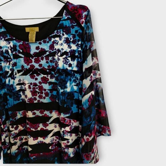 Valerie Stevens Womens Tunic Sz XL Dress‎ Blue Black Relaxed Fit Chiffon Granny - Picture 4 of 14